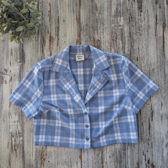 Aritzia Sunday Best Tuesday Shirt Blue Plaid Women's XS - Picture 2 of 6